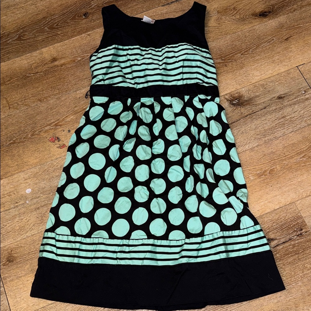 Motherhood Black and Green Striped Polka Dot Dress